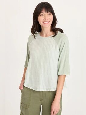 XCVI
JORY PINSTRIPE RAGLAN TOP
 In Tradewind Pigment
